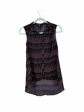 H&M Sheer Printed Sleeveless Button Front High Low Blouse Size 2